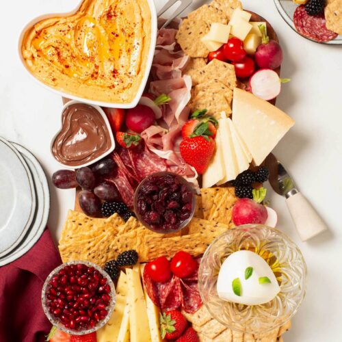 Valentine’s Day Charcuterie Board with Sun-Dried Tomato Feta Dip