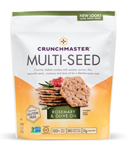 Crunchmaster Multi-Seed crackers in Rosemary and Olive Oil flavor.