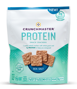 Crunchmaster Protein crackers in Sea Salt flavor.