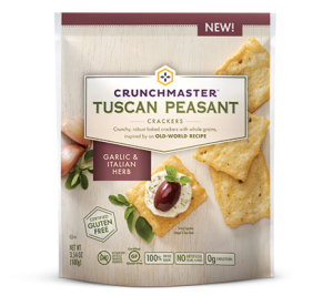 Crunchmaster Tuscan Peasant Crackers in Garlic and Herb.