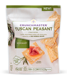 Crunchmaster Tuscan Peasant Crackers in Rosemary flavor.