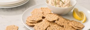 Crunchmaster Multi-Seed crackers with sesame ginger crab dip.