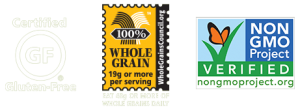 Three certifications - Gluten-Free, 100% Whole Grain and Non-GMO.